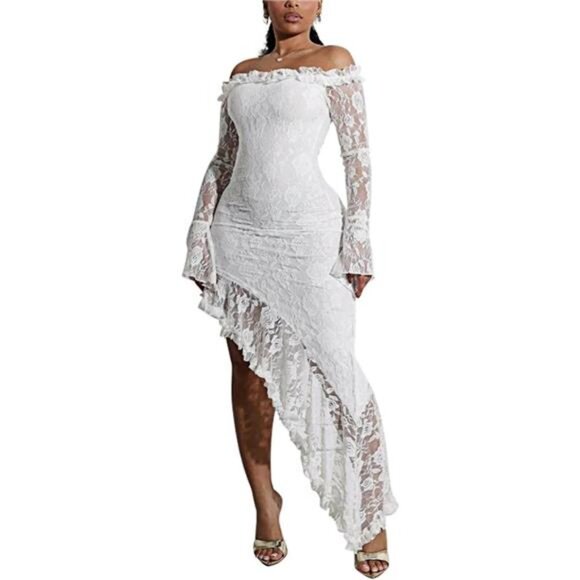 Women Elegant Floral Lace Dress White - Picture 1 of 6